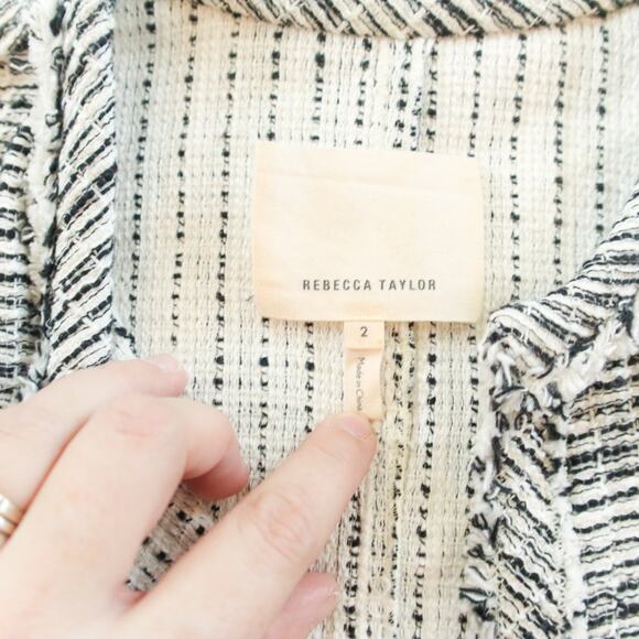 Rebecca Taylor Textured Long Sleeve Open Front Fringe Jacket Size 2 Business - Picture 5 of 10